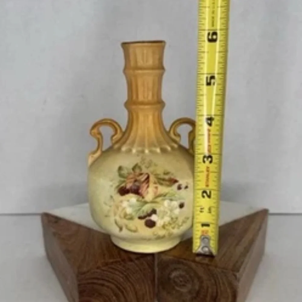 Antique Bud Vase Hand Painted Floral Design in Soft Yellow